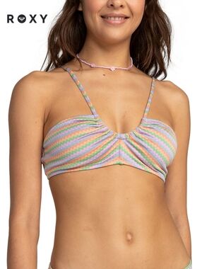 NWT Sz S Roxy Colourful Pastel Chevron Wavy Stripe Bralette Bikini Top